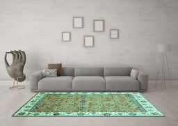 Machine Washable Oriental Turquoise Traditional Area Rugs in a Living Room,, wshabs3266turq