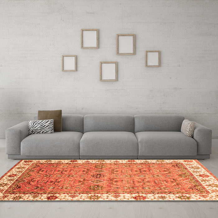 Machine Washable Oriental Orange Traditional Area Rugs in a Living Room, wshabs3266org