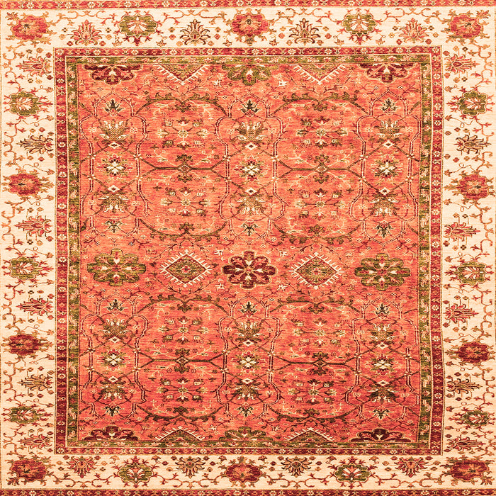 Square Machine Washable Oriental Orange Traditional Area Rugs, wshabs3266org
