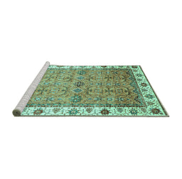 Sideview of Machine Washable Oriental Turquoise Traditional Area Rugs, wshabs3266turq