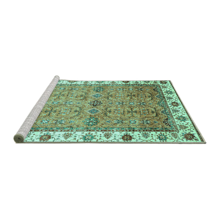 Sideview of Machine Washable Oriental Turquoise Traditional Area Rugs, wshabs3266turq