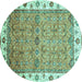 Round Oriental Turquoise Traditional Rug, abs3266turq