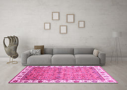 Machine Washable Oriental Pink Traditional Rug in a Living Room, wshabs3266pnk
