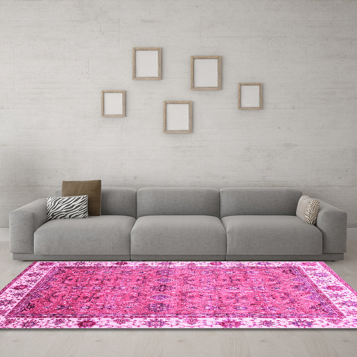 Machine Washable Oriental Pink Traditional Rug in a Living Room, wshabs3266pnk