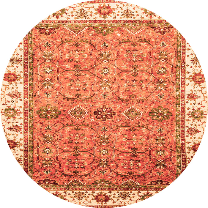 Round Oriental Orange Traditional Rug, abs3266org