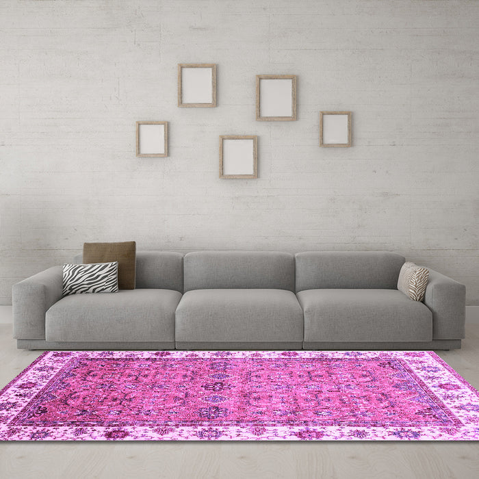 Machine Washable Oriental Purple Traditional Area Rugs in a Living Room, wshabs3266pur