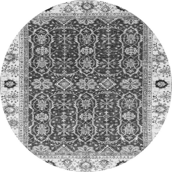 Round Machine Washable Oriental Gray Traditional Rug, wshabs3267gry