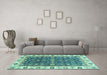 Machine Washable Oriental Turquoise Traditional Area Rugs in a Living Room,, wshabs3267turq