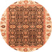 Round Machine Washable Oriental Orange Traditional Area Rugs, wshabs3267org