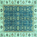 Square Machine Washable Oriental Turquoise Traditional Area Rugs, wshabs3267turq