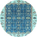 Round Machine Washable Oriental Light Blue Traditional Rug, wshabs3267lblu