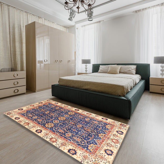 Abstract Rosy Purple Oriental Rug in a Bedroom, abs3267