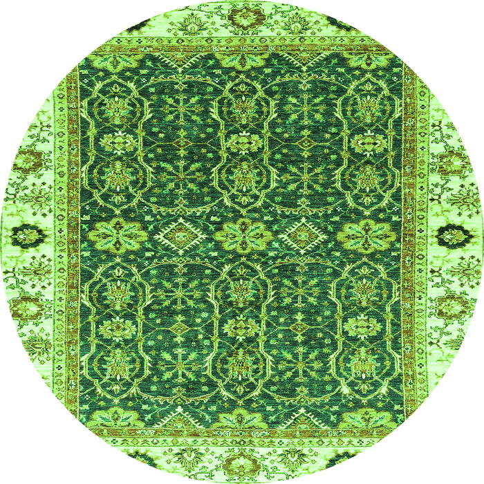 Round Machine Washable Oriental Green Traditional Area Rugs, wshabs3267grn