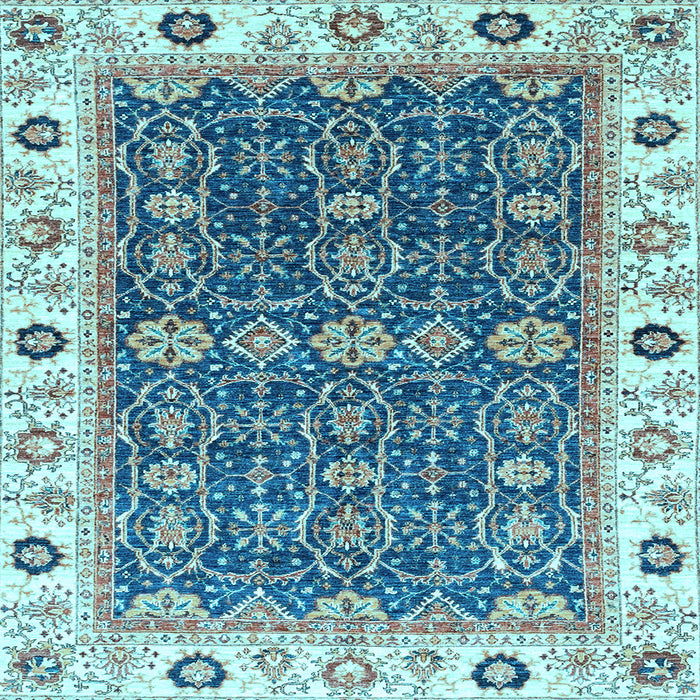 Square Machine Washable Oriental Light Blue Traditional Rug, wshabs3267lblu