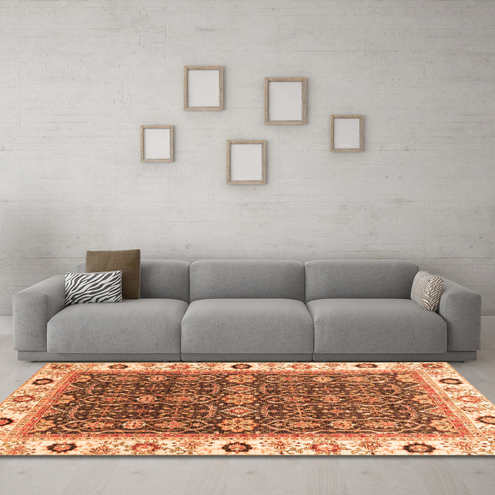 Machine Washable Oriental Orange Traditional Area Rugs in a Living Room, wshabs3267org