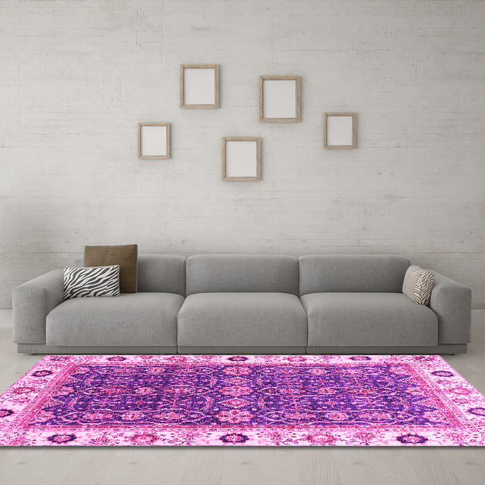 Machine Washable Oriental Pink Traditional Rug in a Living Room, wshabs3267pnk