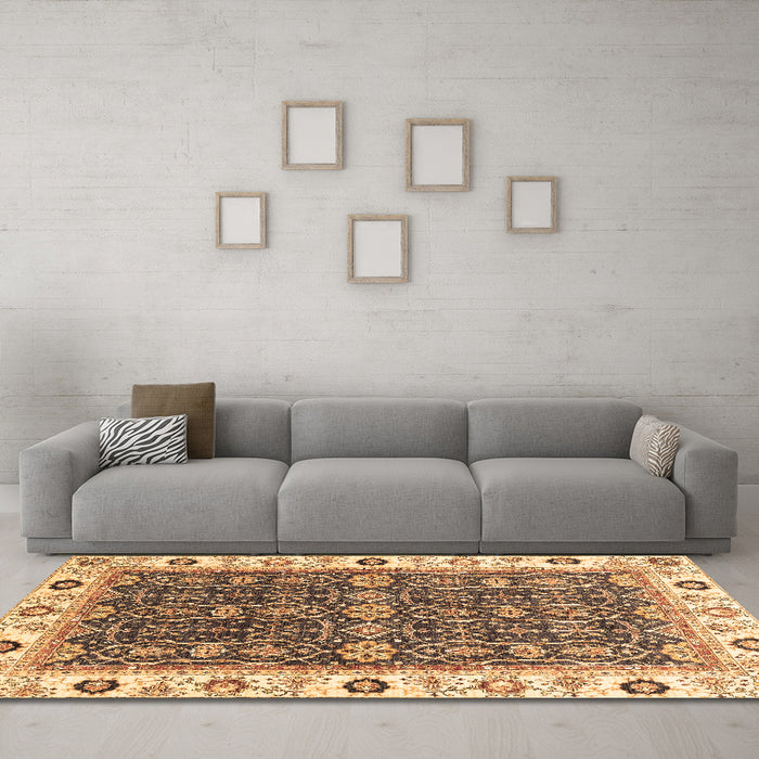 Machine Washable Oriental Brown Traditional Rug in a Living Room,, wshabs3267brn