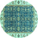 Round Machine Washable Oriental Turquoise Traditional Area Rugs, wshabs3267turq