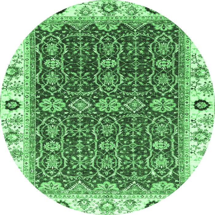 Round Machine Washable Oriental Emerald Green Traditional Area Rugs, wshabs3267emgrn