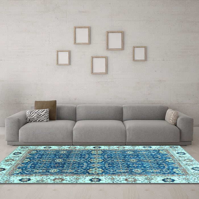 Machine Washable Oriental Light Blue Traditional Rug in a Living Room, wshabs3267lblu