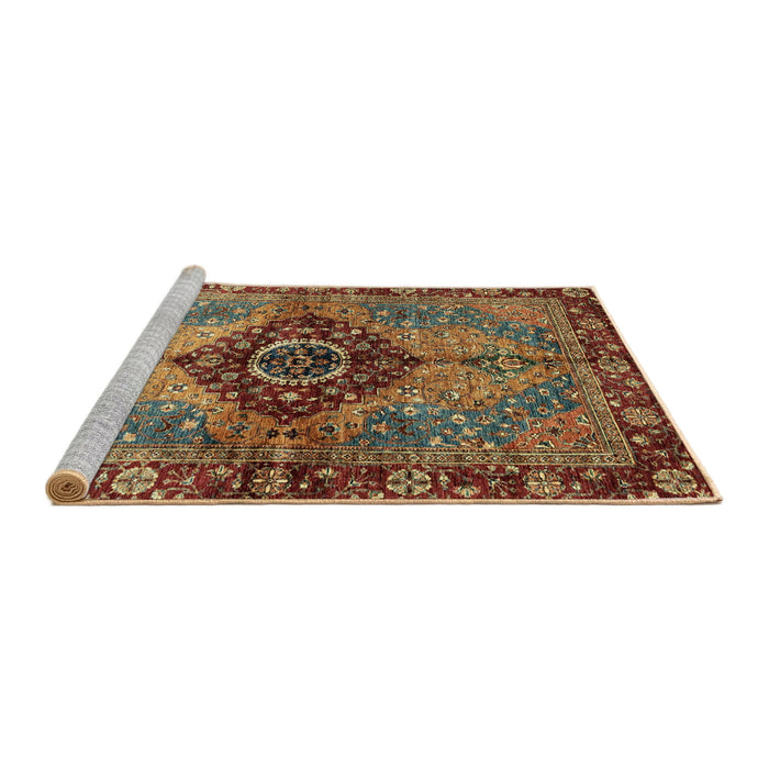 Sideview of Machine Washable Abstract Saffron Red Rug, wshabs3268
