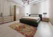 Abstract Saffron Red Persian Rug in a Bedroom, abs3268