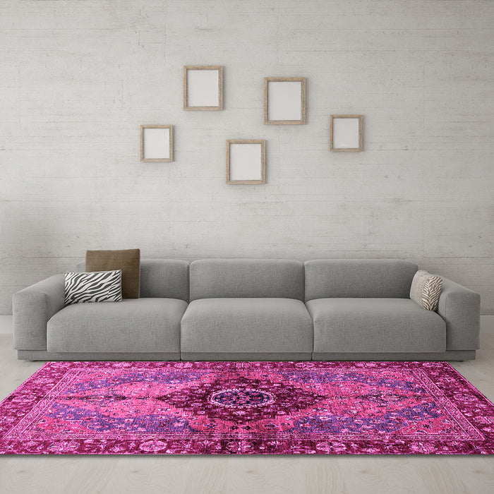Machine Washable Persian Pink Traditional Rug in a Living Room, wshabs3268pnk