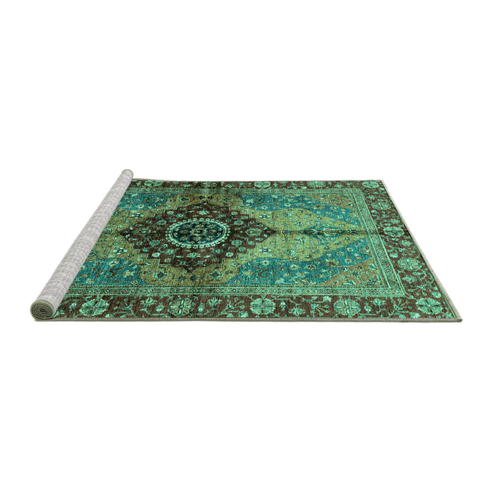 Sideview of Machine Washable Persian Turquoise Traditional Area Rugs, wshabs3268turq