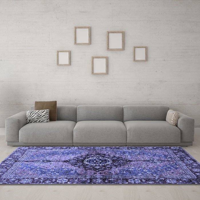 Machine Washable Persian Blue Traditional Rug in a Living Room, wshabs3268blu