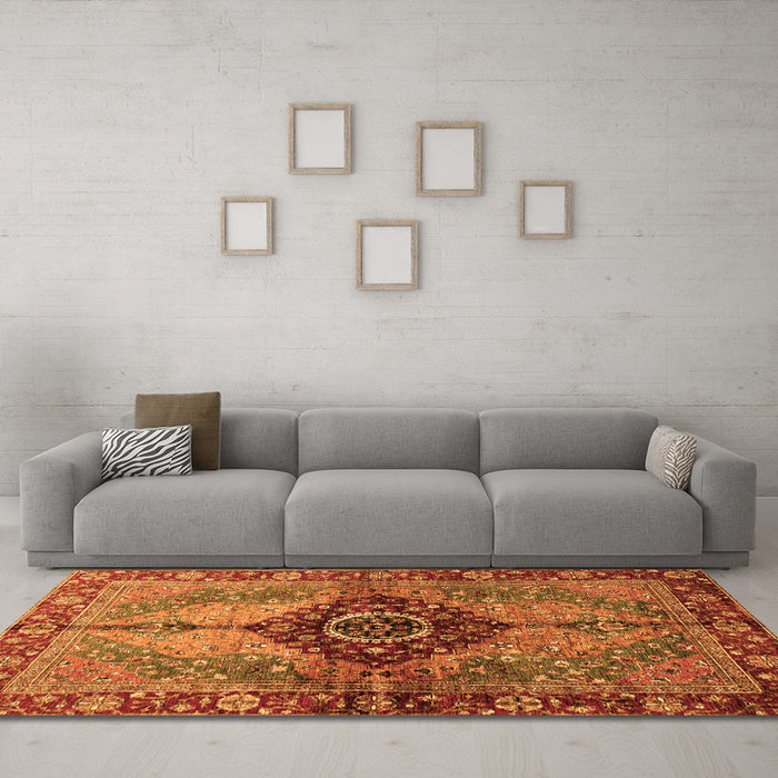 Machine Washable Persian Orange Traditional Area Rugs in a Living Room, wshabs3268org