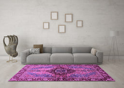 Machine Washable Persian Purple Traditional Area Rugs in a Living Room, wshabs3268pur