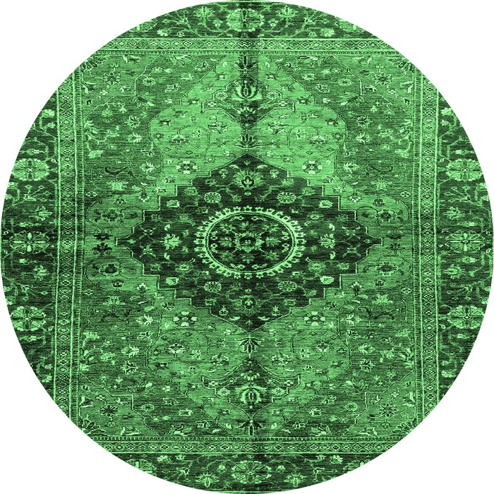 Round Machine Washable Persian Emerald Green Traditional Area Rugs, wshabs3268emgrn