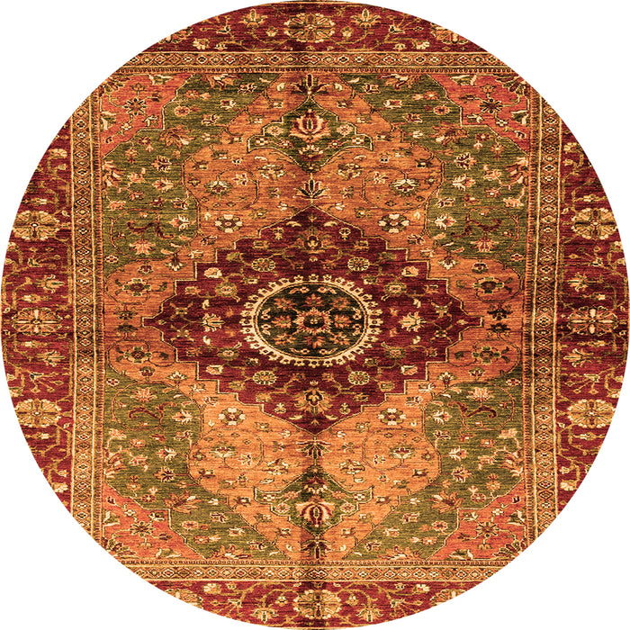 Round Machine Washable Persian Orange Traditional Area Rugs, wshabs3268org