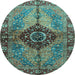 Round Persian Light Blue Traditional Rug, abs3268lblu