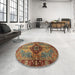 Round Abstract Saffron Red Persian Rug in a Office, abs3268