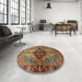 Round Machine Washable Abstract Saffron Red Rug in a Office, wshabs3268