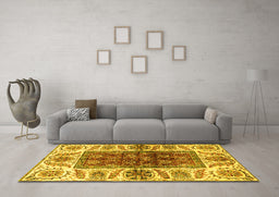 Machine Washable Abstract Yellow Modern Rug in a Living Room, wshabs3269yw