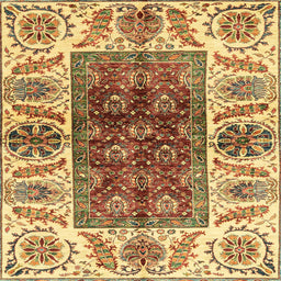 Square Machine Washable Abstract Chrome Gold Yellow Rug, wshabs3269