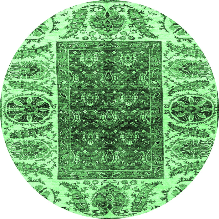 Round Machine Washable Abstract Emerald Green Modern Area Rugs, wshabs3269emgrn