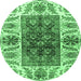 Round Machine Washable Abstract Emerald Green Modern Area Rugs, wshabs3269emgrn