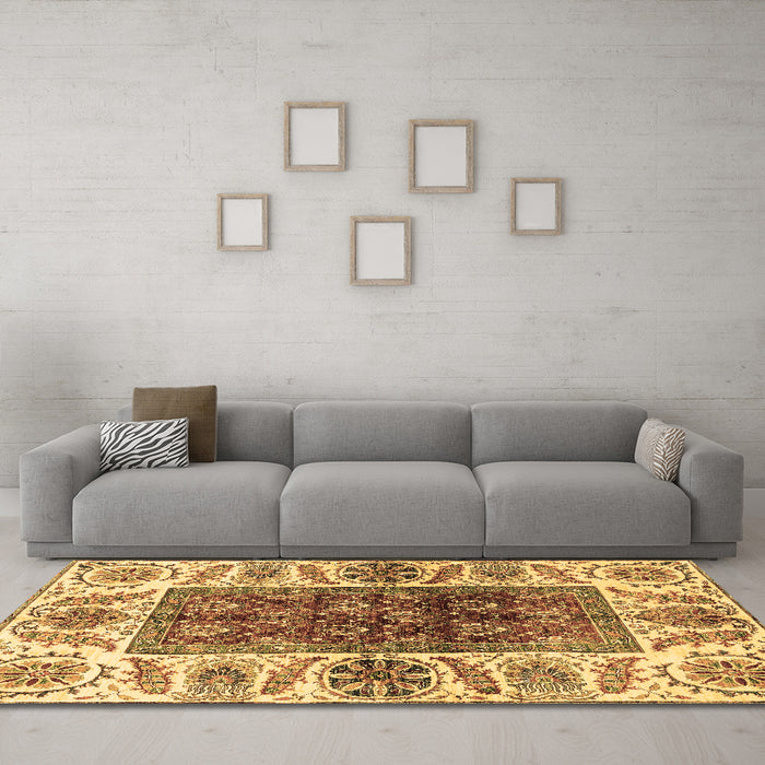 Machine Washable Abstract Brown Modern Rug in a Living Room,, wshabs3269brn
