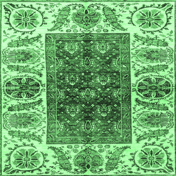 Square Machine Washable Abstract Emerald Green Modern Area Rugs, wshabs3269emgrn