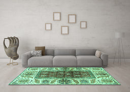 Machine Washable Abstract Turquoise Modern Area Rugs in a Living Room,, wshabs3269turq