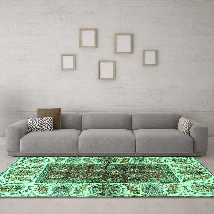 Machine Washable Abstract Turquoise Modern Area Rugs in a Living Room,, wshabs3269turq