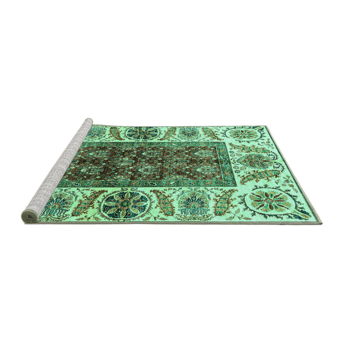 Sideview of Machine Washable Abstract Turquoise Modern Area Rugs, wshabs3269turq