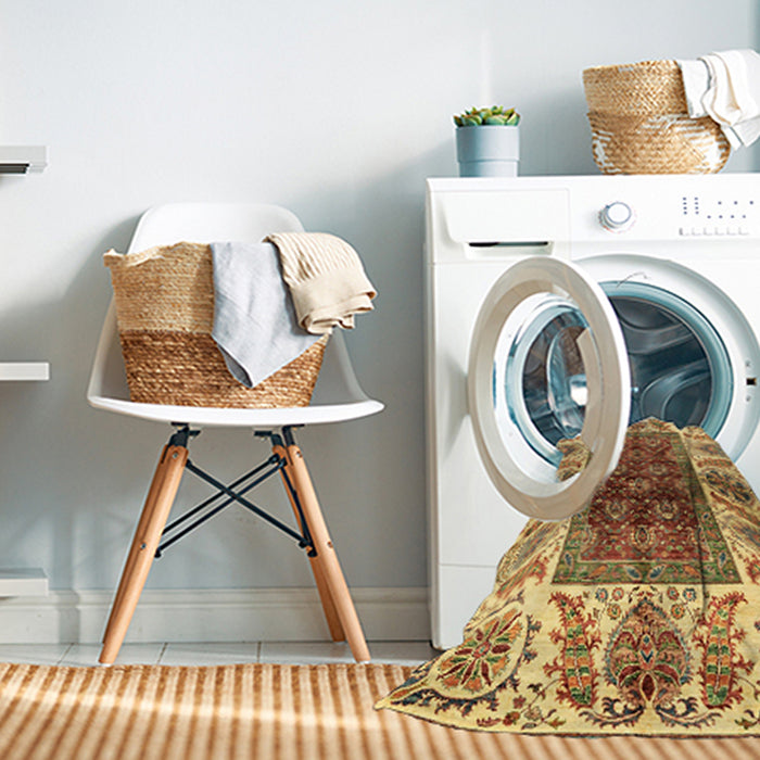 Machine Washable Abstract Chrome Gold Yellow Rug in a Washing Machine, wshabs3269