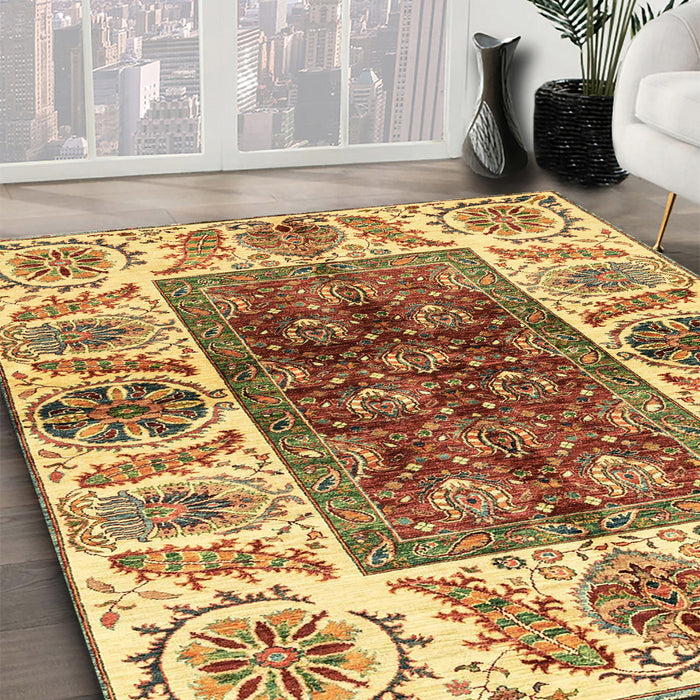 Machine Washable Abstract Chrome Gold Yellow Rug in a Family Room, wshabs3269