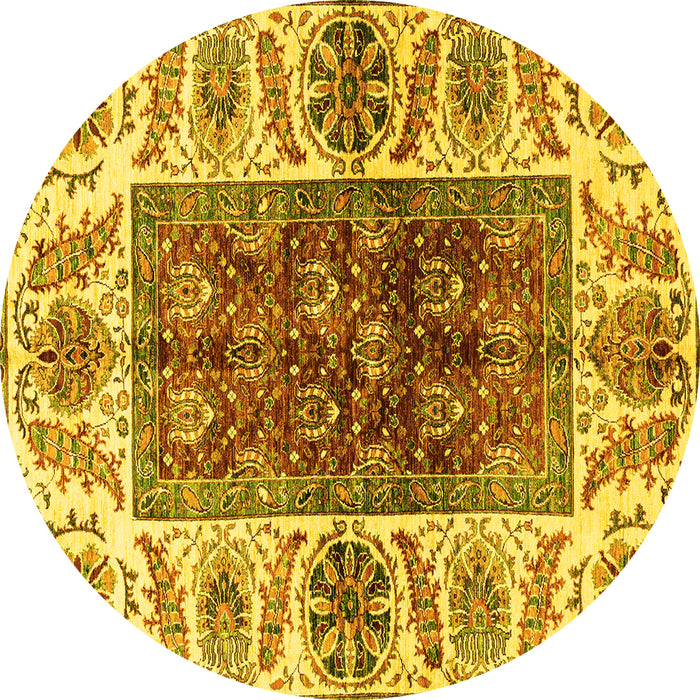 Round Abstract Yellow Modern Rug, abs3269yw
