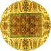 Round Abstract Yellow Modern Rug, abs3269yw