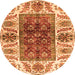 Round Machine Washable Abstract Orange Modern Area Rugs, wshabs3269org